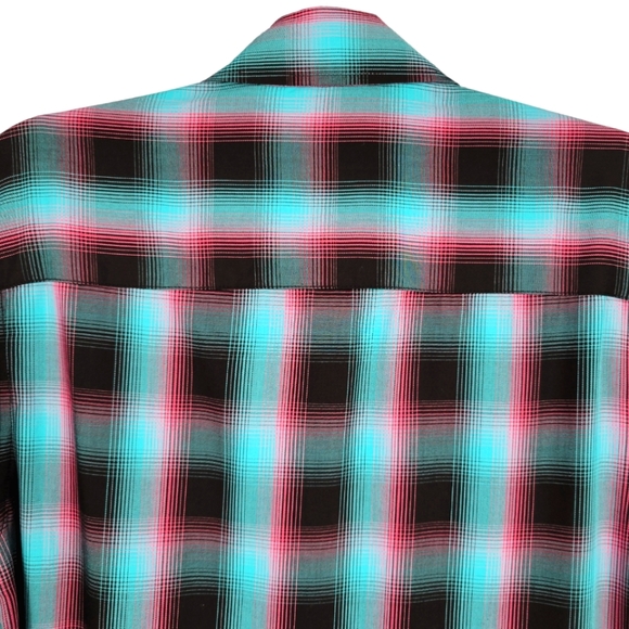 DIXXON Shreddy Bamboo Short Sleeve Plaid Button Up Blue, Pink - Picture 10 of 15